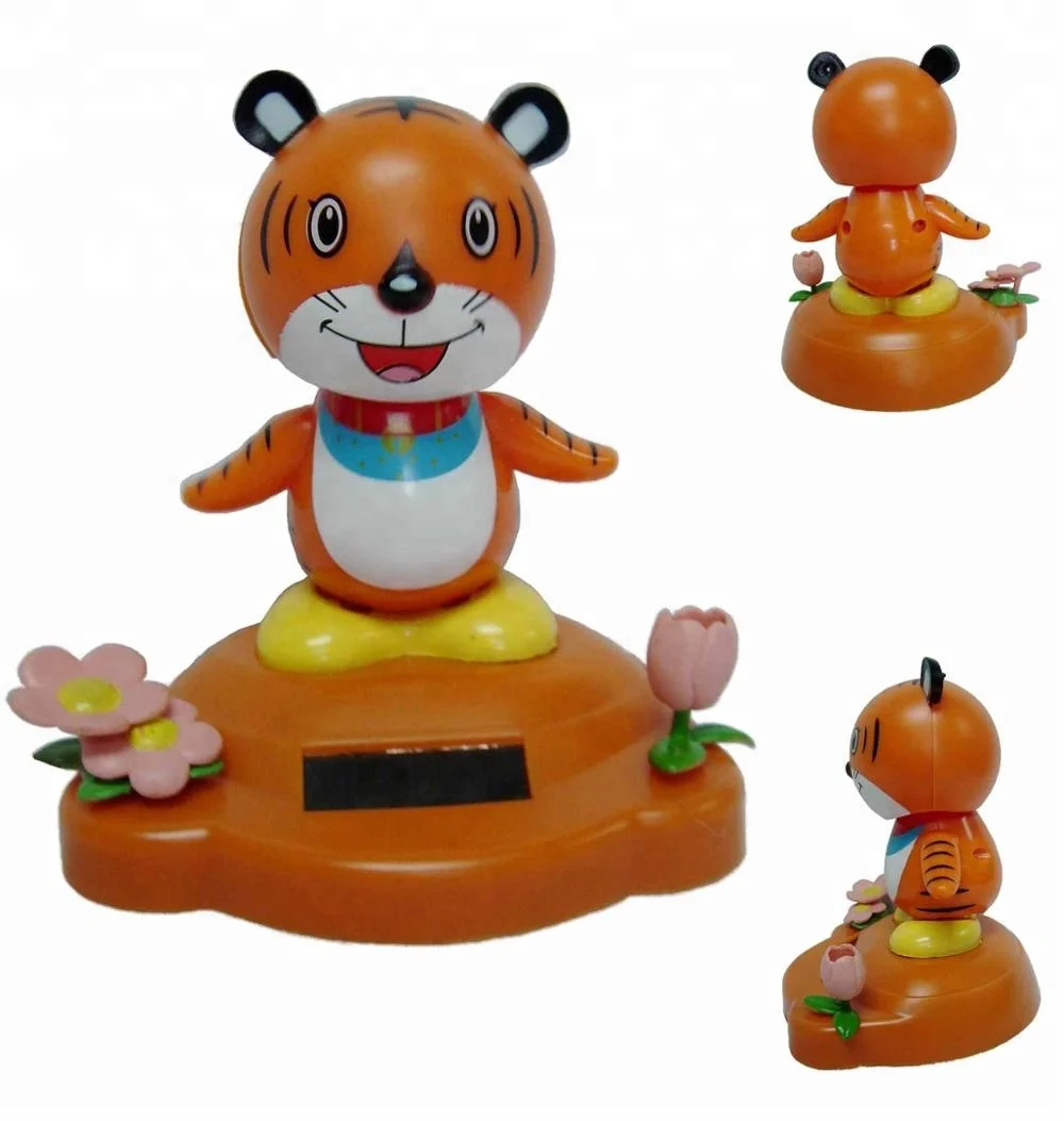 Вращающаяся игрушка с откидной крышкой, миниатюрное украшение для приборной панели автомобиля с тигром на солнечной батарее