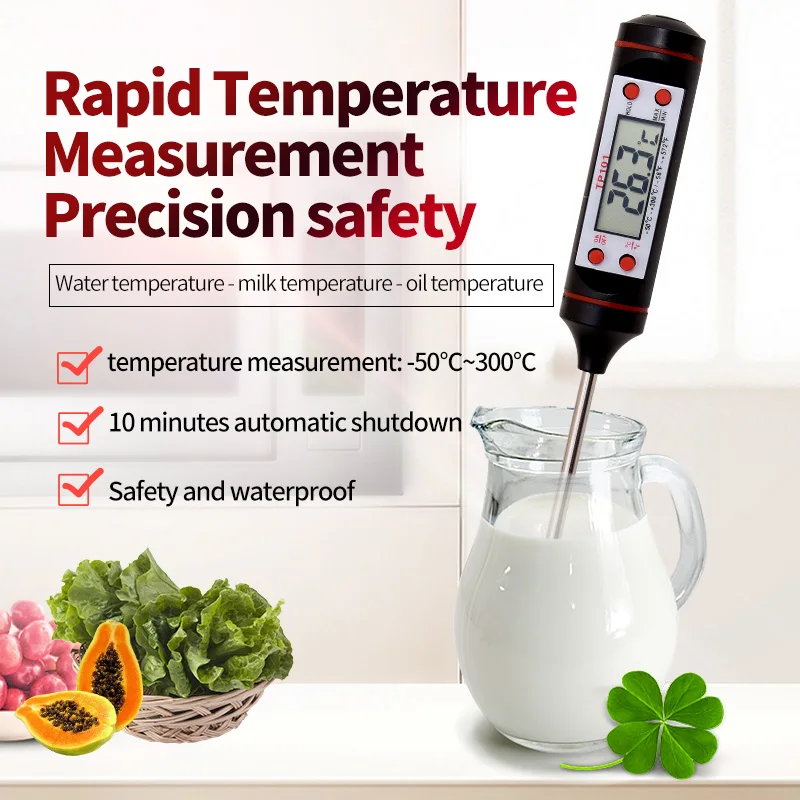 Portable Stainless Steel Probe Cooking Thermometer Baking Temperature  Measurement Food Liquid Paste Oil Temperature Milk Temperature Tea Category  Beer