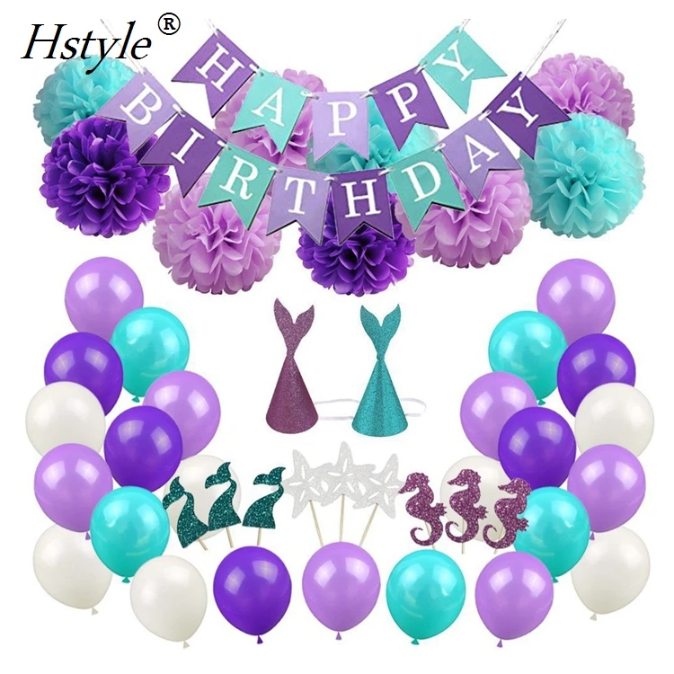 Purple+tifany Blue Mermaid Party Supplies Pack Happy Birthday Banner,Balloons  Paper Pom Poms,Glitter Cap Set Decoration Set32 - Buy Purple Robin Egg Blue  Mermaid Party Supplies Pack,Mermaid Party Decoration Set,Mermaid Baby  Shower Party