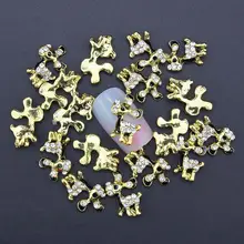 10 Pcs Glitter Gold Black Cute Dog 3D Rhinestones For Nail Art Decorations On Gel Polish