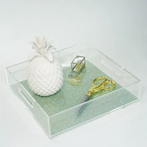 Прозрачный акриловый поднос высокой четкости 12x12 дюймов, поднос для бумаги, акриловый поднос для ресторана с ручкой и вставкой