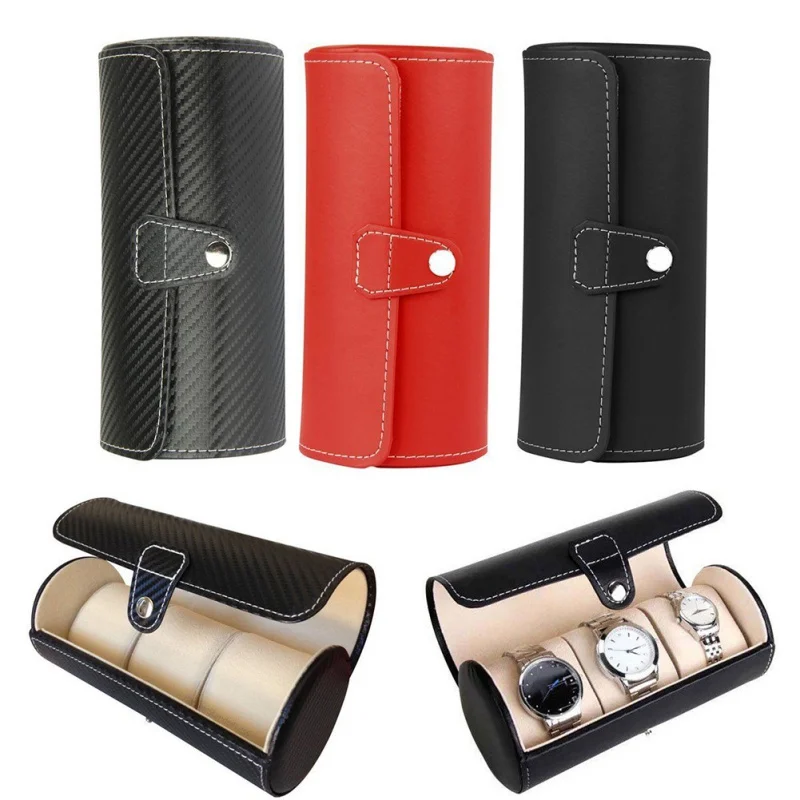 Watch Roll Luxury Leather Travel Case 3 Storage Watch Box 