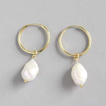New 6-8mm Freshwater Baroque Pearl 925 Silver Earrings Minimalist Gold Huggie Hoop Earrings Jewelry for Wedding Birthday
