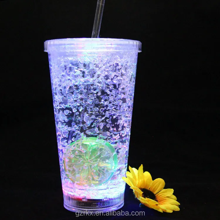 Double Wall Plastic Water Cup Light Up Clear Plastic Tumbler Glowing Cups  With Straw For Night And Party - Buy Double Wall Plastic Water Cup Light Up  Clear Plastic Tumbler Glowing Cups