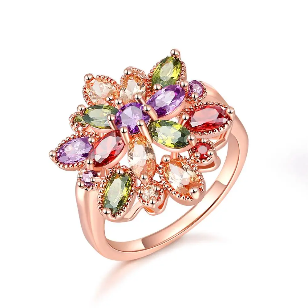 Multi Color Stone Ring Rose Flower Ring For Women - Buy Multi
