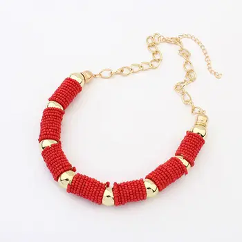 Red costume jewelry necklaces jewelry gold filled chain with deep red fashion seed bead necklaces PN2716