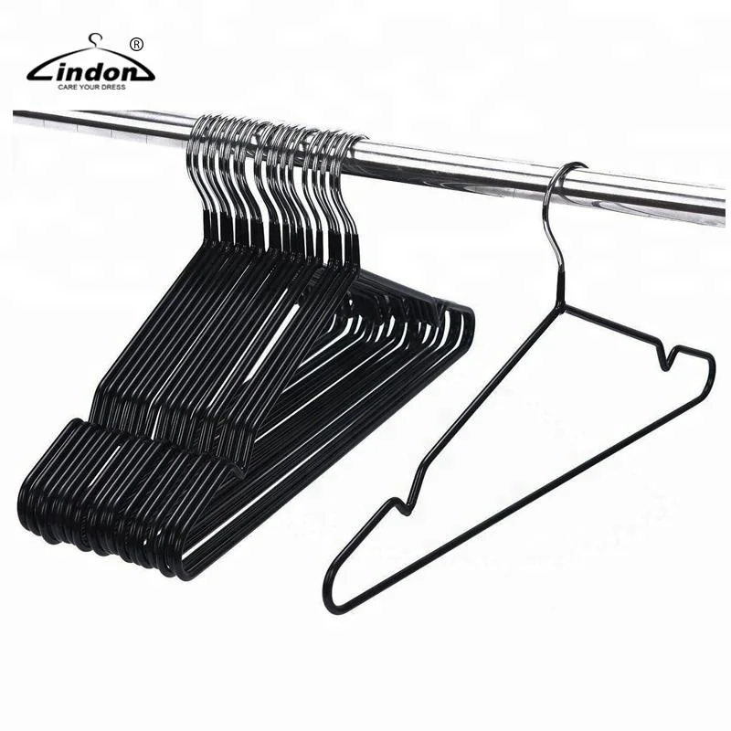 black heavy metal pvc coated wire clothes non slip hanger