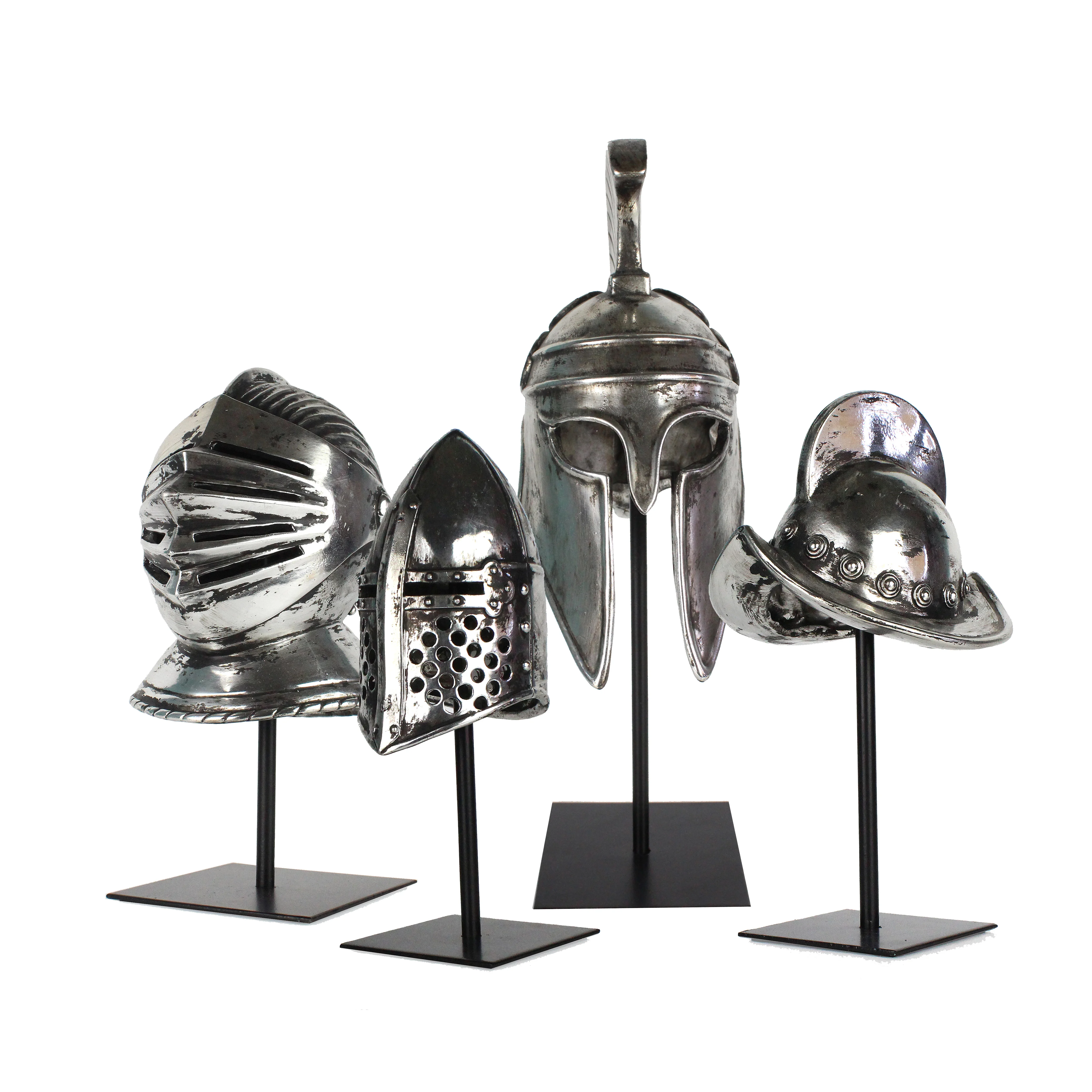 Resin Medieval Armor Silver Roman Soldier War Helmet Home Decor