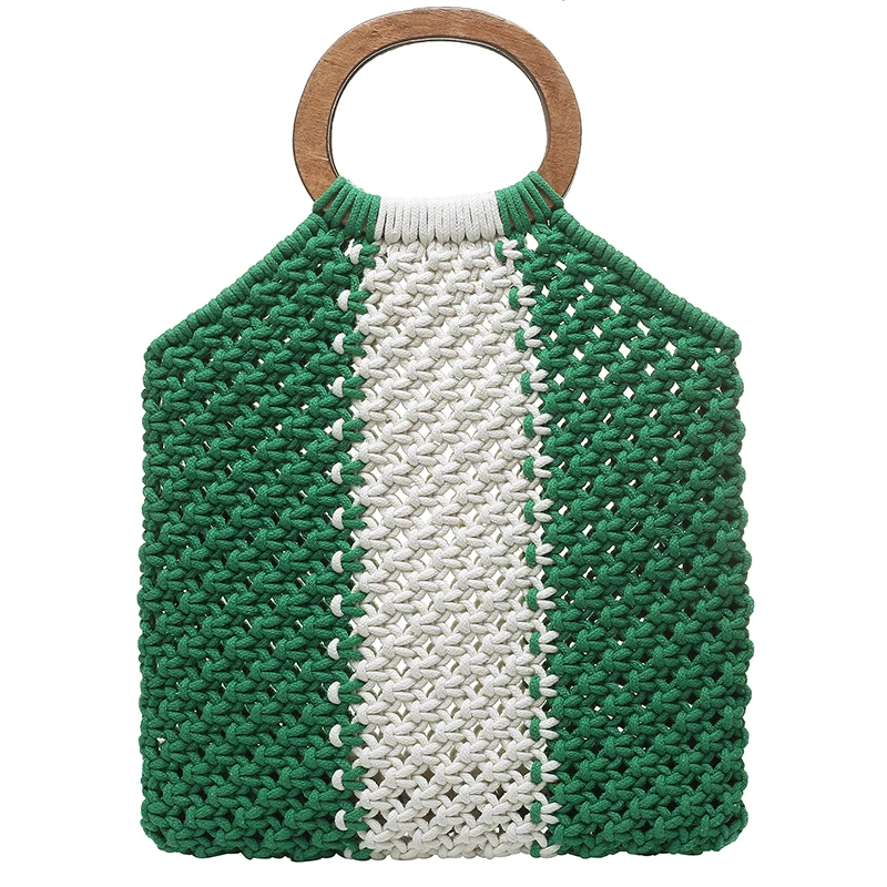 Bolso De Mano De Macramé Con Asa De Madera Para Mujer,Bolsa De Mano Tejida  A Ganchillo - Buy Bolso De Mano De Ganchillo Product on Alibaba.com