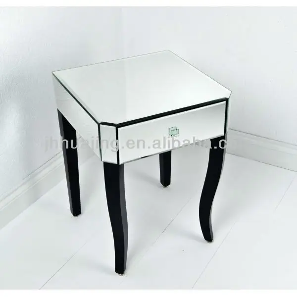 mirrored bedside table with black legs