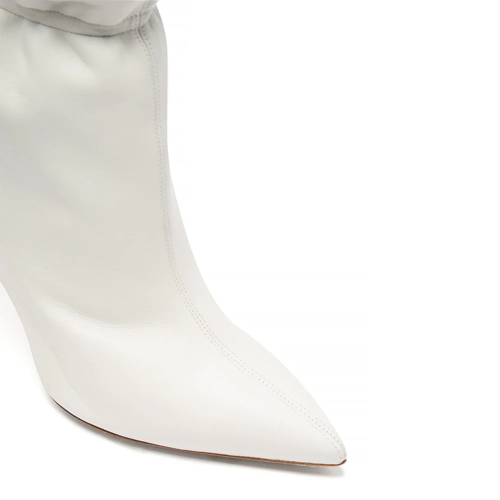 Stylish Elegant Big Size Pointed Toe Ladies 2018 Heeled Heels High Heel Short White Booties Woman Shoes Mid Calf Boots for Women