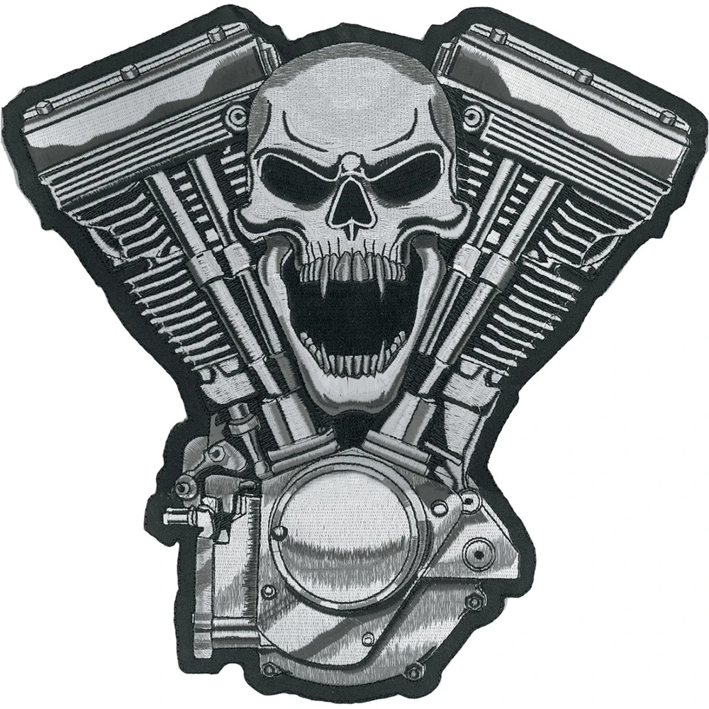 Toppa Termoadesiva Moto Teschio 'Live Ride Free' - Patch Tessuto Nero 11,5x11 Cm