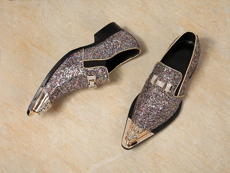 slim fit dress slacks BRAVO Men Dress Shoe PROM-8 Loafer Shoe for Prom & Wedding Silver main image 1