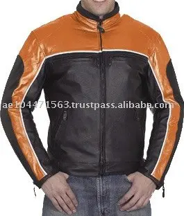 orange and black leather motorcycle jacket