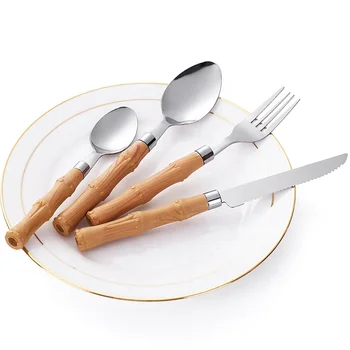 Wholesale Best Restaurant Party Wood Plastic Handle Knife Fork Spoon Stainless Steel Cutlery Set 72 Pieces