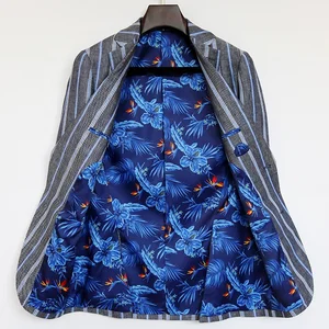 Customizable Men's Plus Size Wool Strip Blazer Printed Lining Single Breasted Fashion Design Using Latest Technology Printed