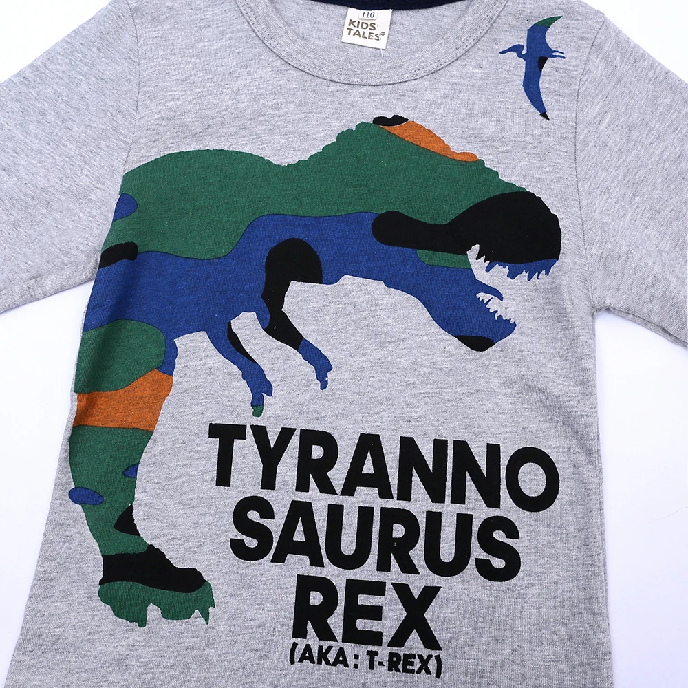 
Сезон весна-осень; Новинка; Детская одежда из хлопка с принтом на каждый день с принтом в виде динозавра для мальчика футболка с длинными рукавами 