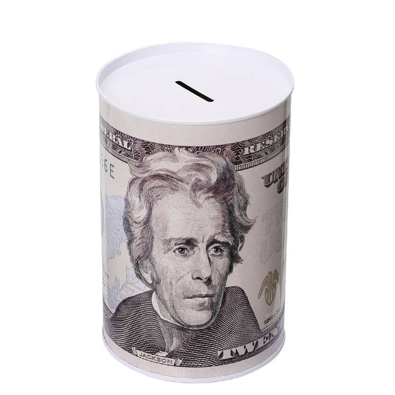 TOPSTHINK Custom Money Box Metal Cylindrical Coin Bank US Dollar Piggy Bank