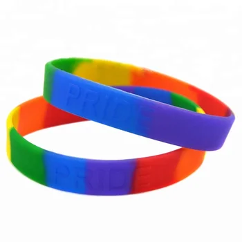 50PCS Embossed Pride Rainbow Color Silicone Wristband Adult Size