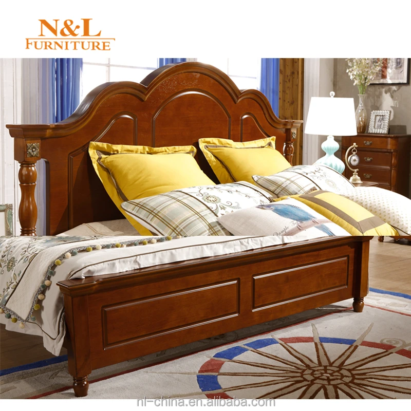 Latest North American Style Solid Wood Bedroom Furniture Double Bed Designs