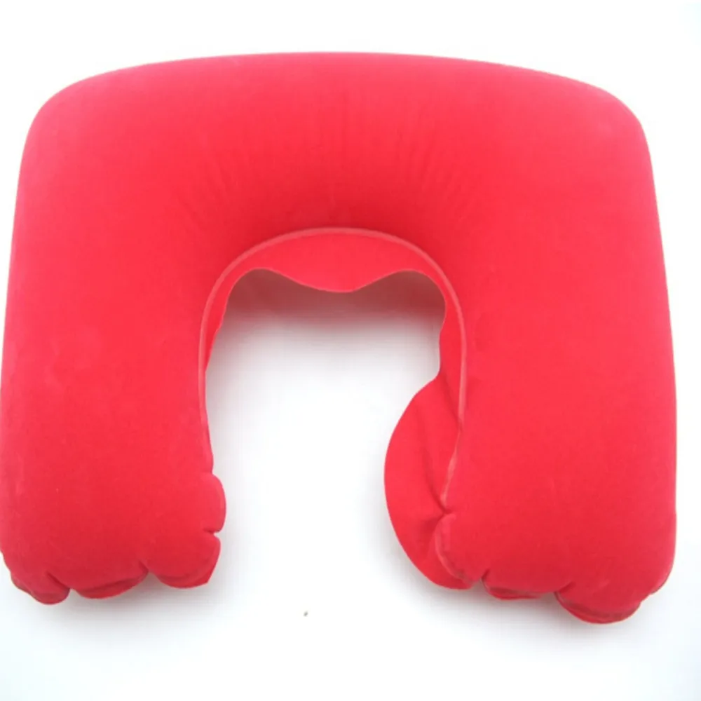 Folding Inflatable U Shape Air Pillow Outdoor Travel Neck Blow Up Cushion Portable Pvc Flocking 