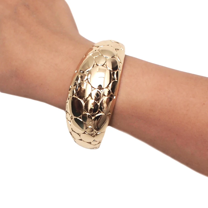 Punk Rough Surface Alloy Big Bangles Bracelets Trend Gold Plated Statement Hand Cuff Indian Jewelry Wholesale