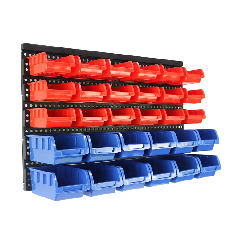 Details about   Black Plastic Wall Mounted Stacking Click Box Storage Bins Tool Shelving Rack 