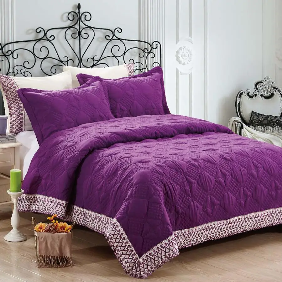 For KOSMOS 6-Piece King Size Bedspread Set Polyester Lace Microfiber Woven Plain Style Inspired by Turkish Design