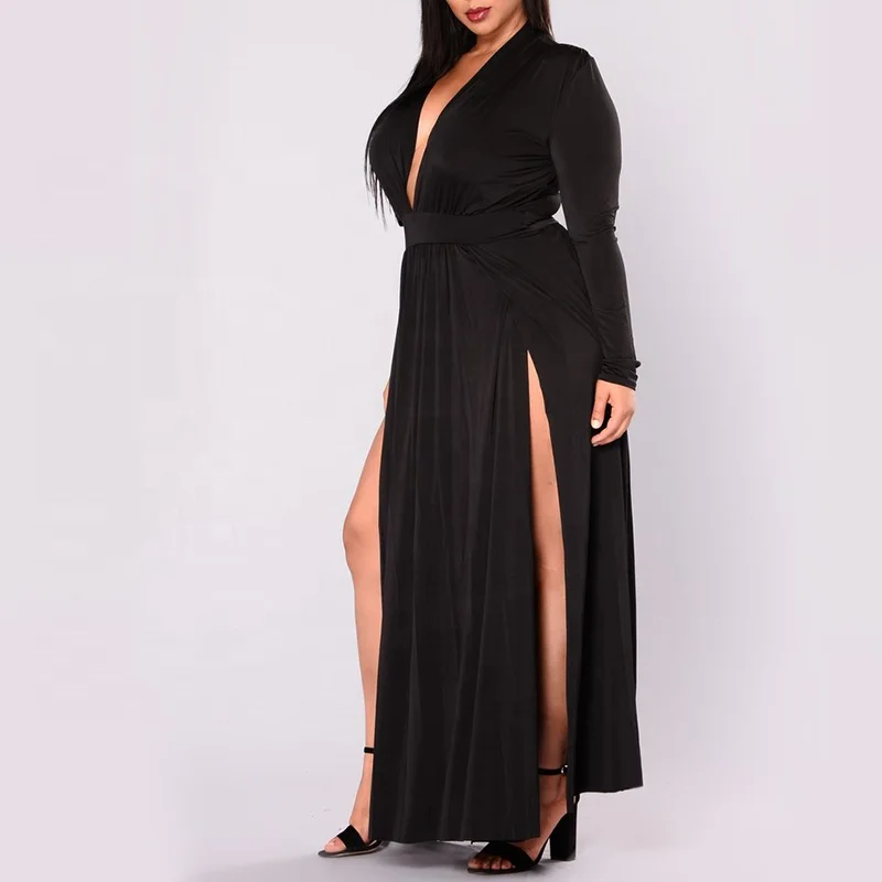 black maxi dress with cap sleeves Turtleneck Long Sleeve Slit Maxi Dress Dark Brown / S main image 0