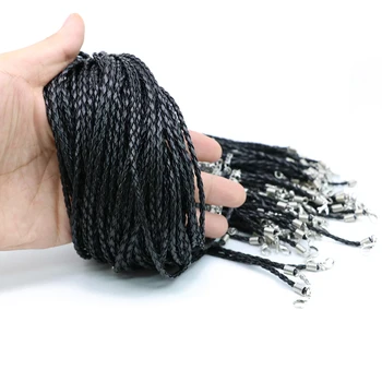 Braided Leather Cord necklace 19inch with Lobster Clasp ,adjustable Black necklace 3.0mm,100pcs/pack, ZYN0003