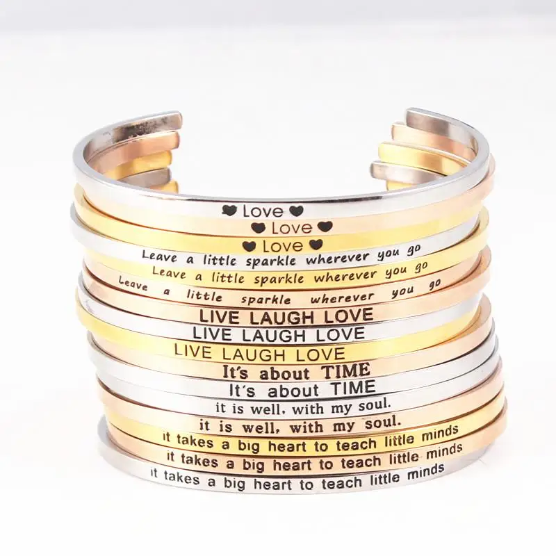 14k Gold Personalized Open Bangle Cuff Bracelet | Engravable Name Bar |  Stacking Couple Gift | Unisex Graduation Teacher Appreciation Inspirational