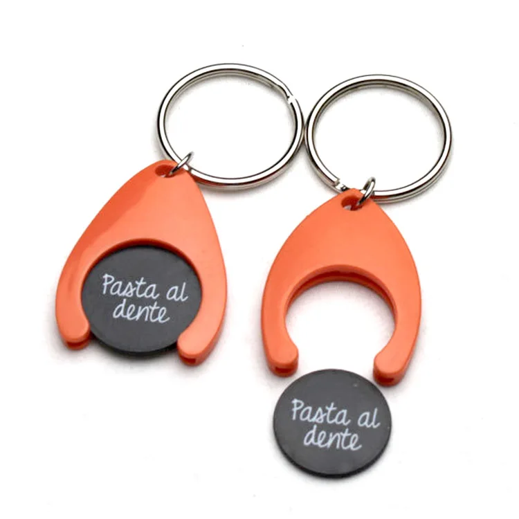 Sublimation Custom Logo Trolley Token Insert Coin Key Chain Holder Plastic Shopping Cart Trolley Coin Keychain