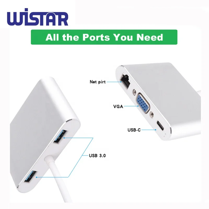WISTAR 5 IN 1 Type C HUB 5 in 1 Type-c to VGA+USB3.0+LAN card USB3.1 to HUB
