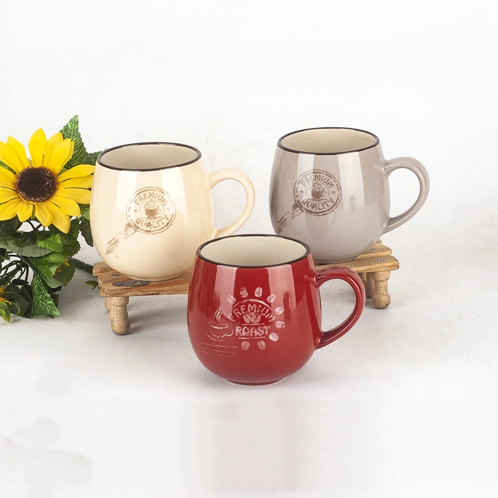 320ml Two Tone Custom Shape Stackable Ceramic Coffee Mug with logo