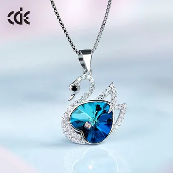 Crystals Animal Jewelry 925 Sterling Silver Fashion Cute Swan Pendant Necklace