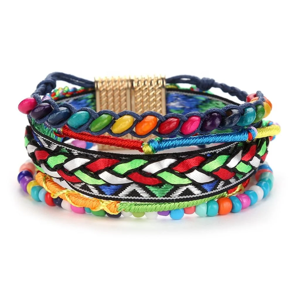 Цветной плетеный браслет в этническом стиле, браслет ручной работы с вышивкой, маленькие ювелирные изделия с пряжкой из сплава