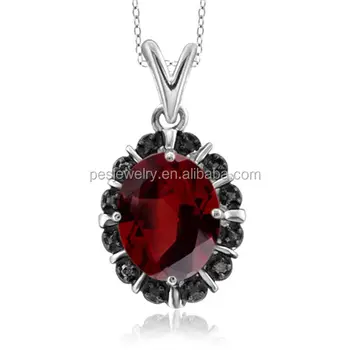 PES fashion jewelry! Garnet and Accent Black Diamond Pendant With Chain (PES3-1244)