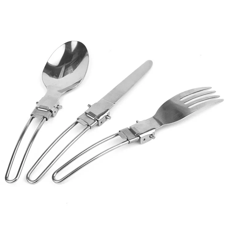Outdoor Ultralight Portable Stainless Steel Folding Knife Fork Spoon  Camping Dinnerware Set Tableware Set