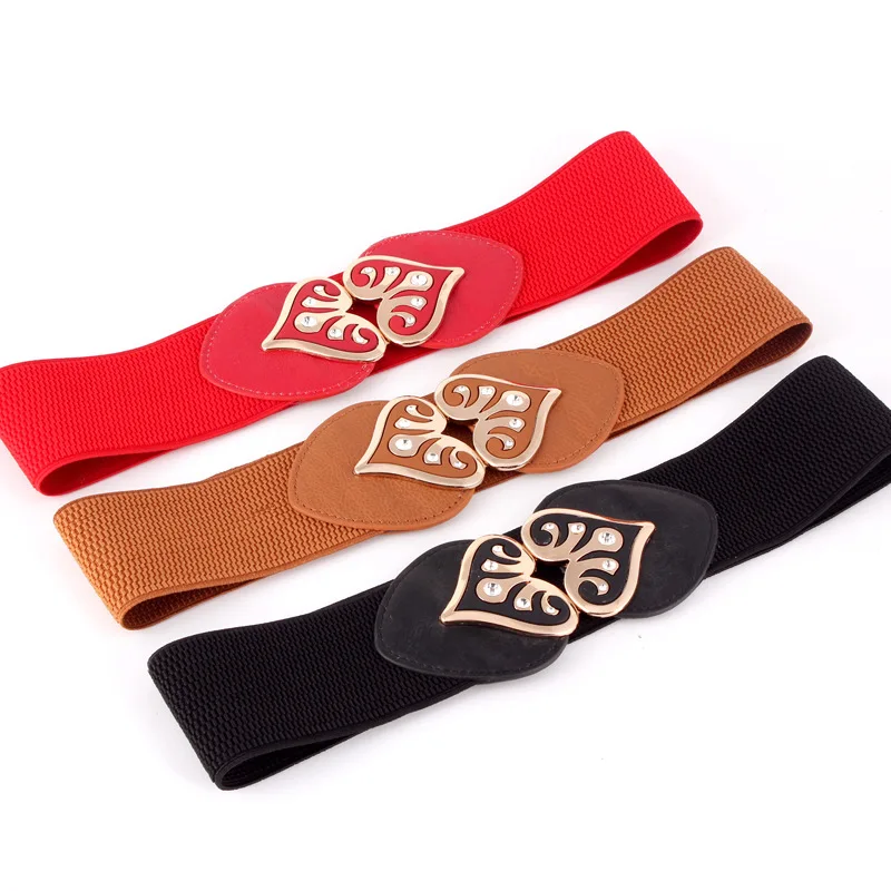 Wholesale 6.0cm Width Crown Shape Two Pieces Kiss Buckle Women Ladies Dressy Spandex Elastic Waist Band Belts