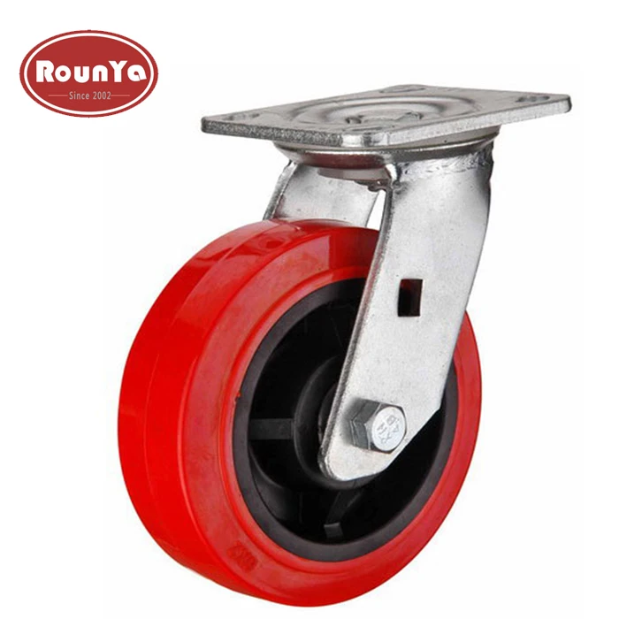 Roulette pivotante à frein polyuréthane rouge diamètre 150mm charge 400kg