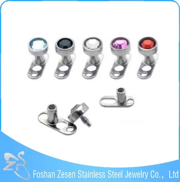 Piercing Dermico In Acciaio Chirurgico 316L - Con Cristallo, Rotondo, Per Microdermal - Foto 8