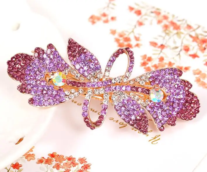 Модная женская заколка KBFJ04A в форме листа, элегантные аксессуары для волос со стразами