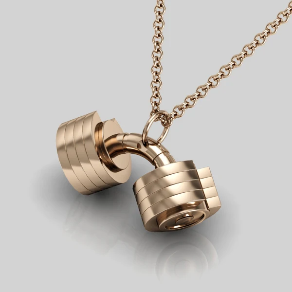 Unique Original Design Men's Fitness Pendant Rose Gold Plated Stainless  Steel Dumbbell Necklace