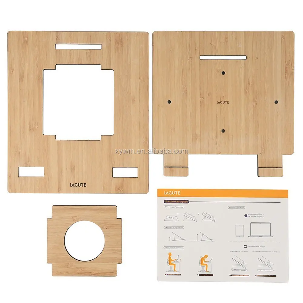 Bamboo Laptop Stand for Desk, Portable Stand for Notebook Pad Macbook Pro