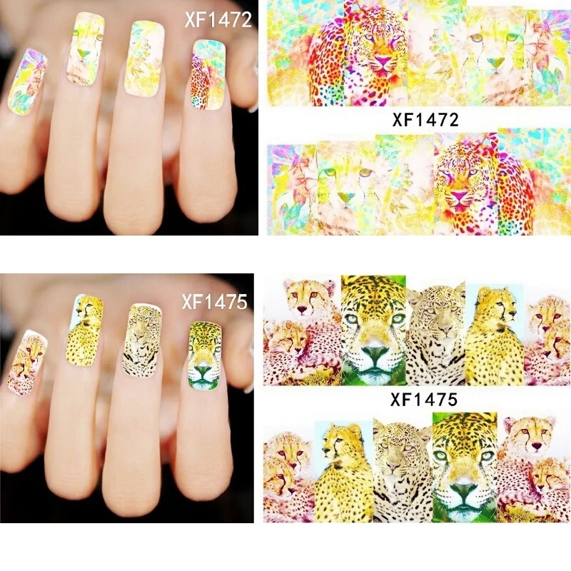 5pcs Leopard Nails Stickers Water stickers for nails gel polish nail strips pegatinas de unas guia