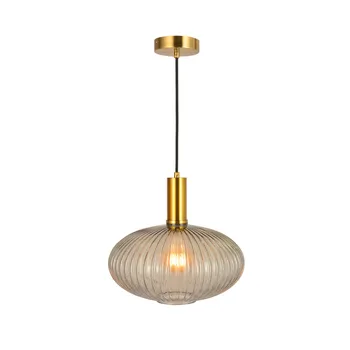 60253S Glass lamp for living room: Pendant lamp glass with blue/amber/green colored thread glass jar pendant light.