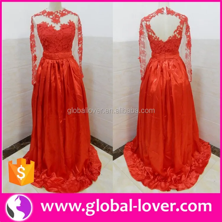 red plain long gown