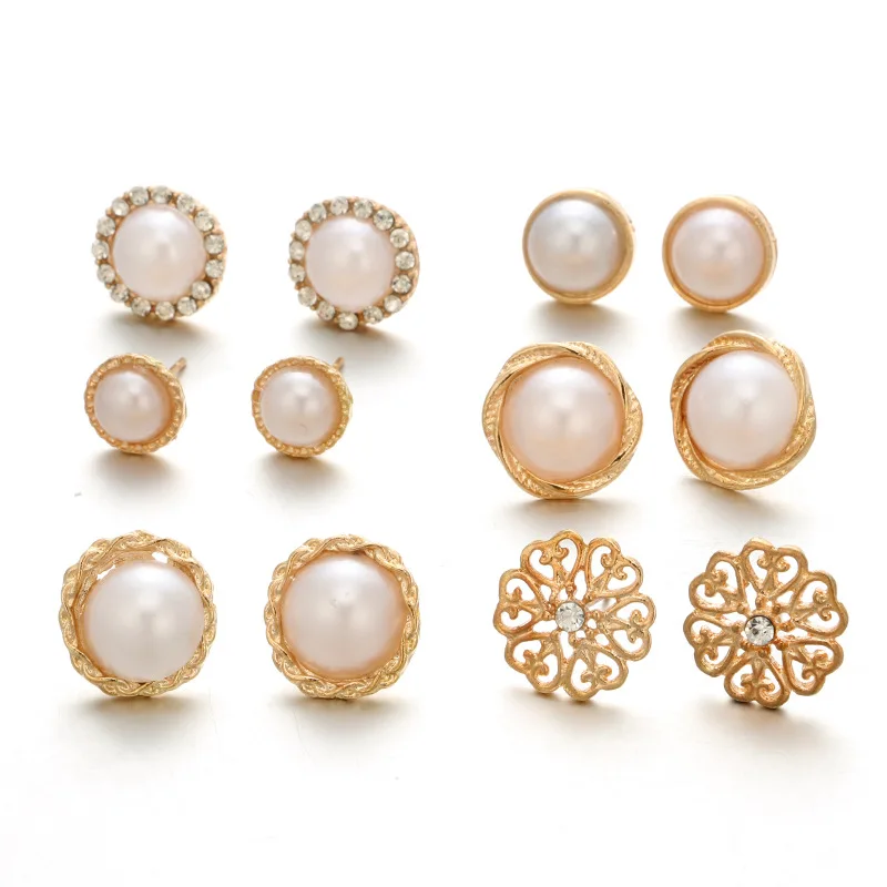 gold pearl flower earrings