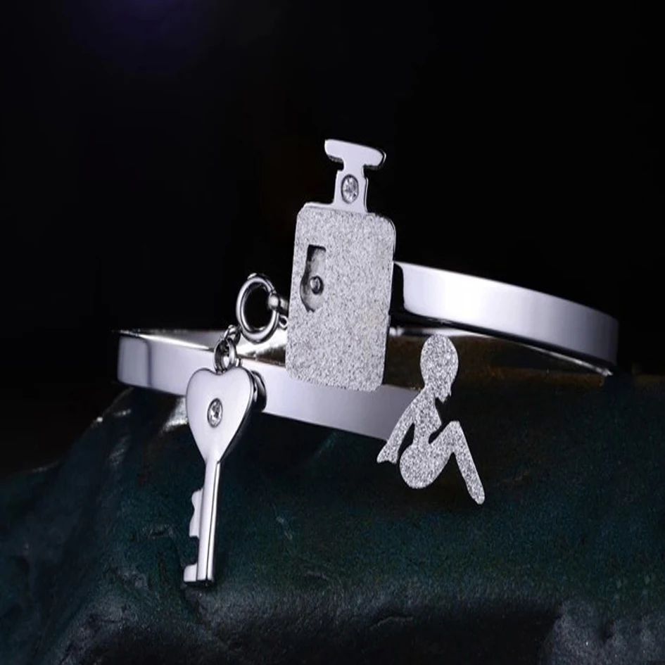 Silver Heart Lock And Key Stainless Steel Couple Bracelet