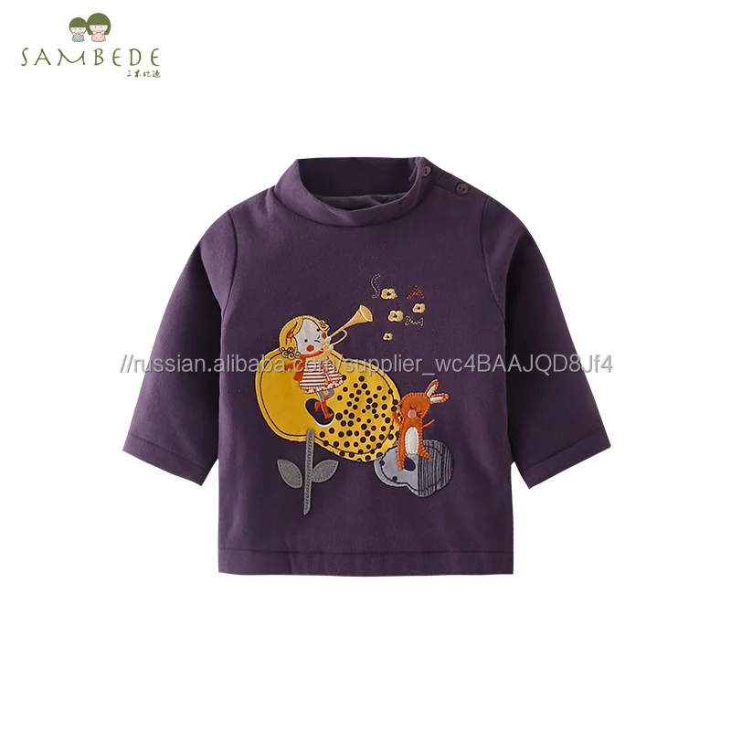 Sambede маленьких девочек зимняя одежда с вышивкой футболка с круглым вырезом и длинными рукавами SM6D5668